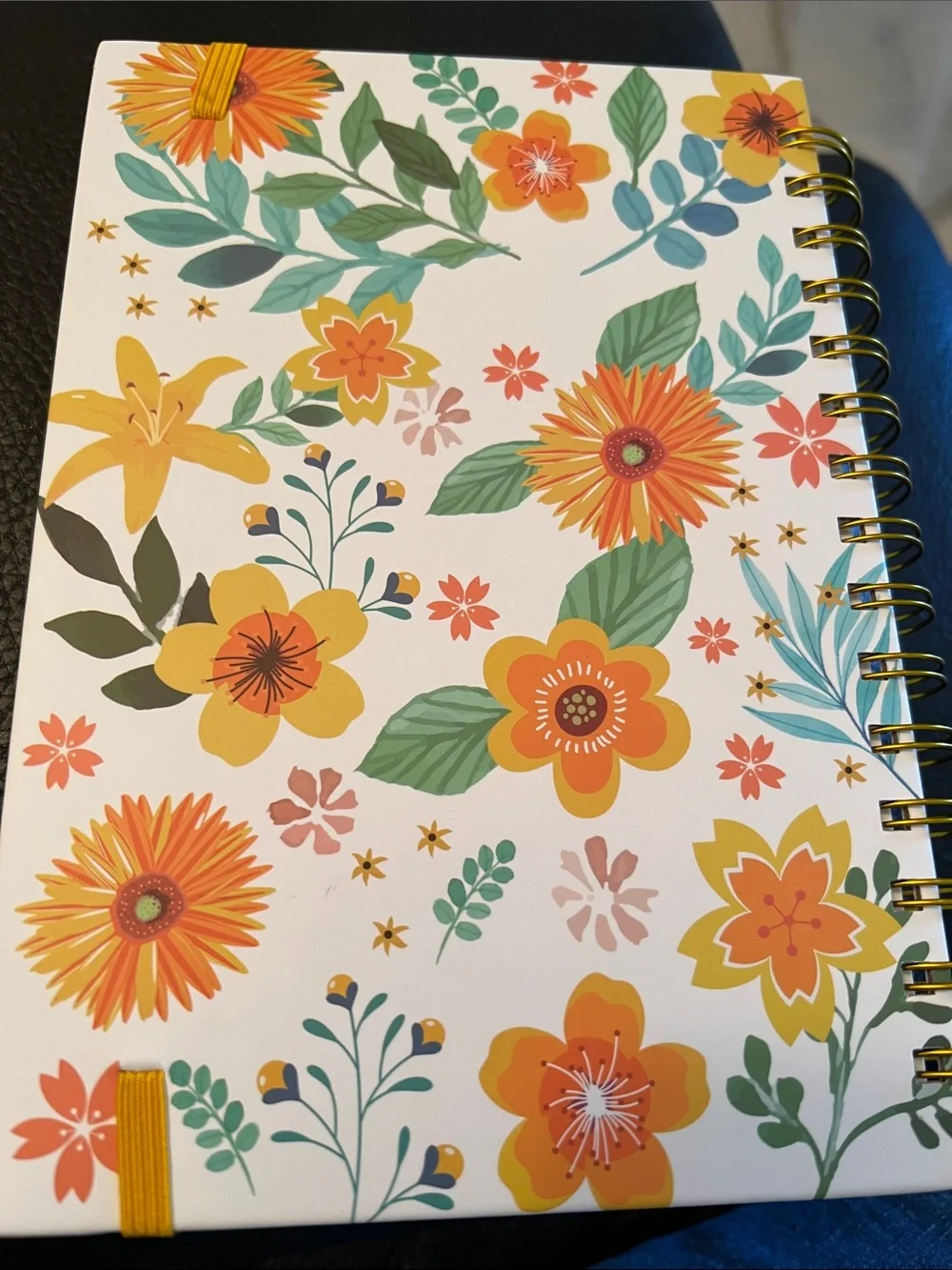 Floral Spiral Notebook with Elastic Band - Yellow & Green